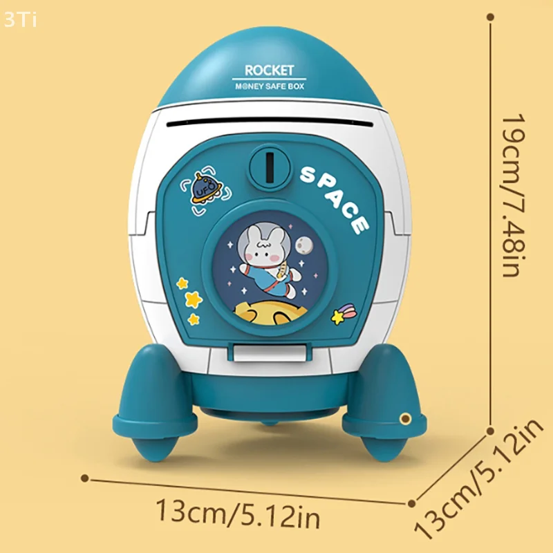 かわいい子供貯金箱漫画ステッカー多目的スペースロケット形状キャッシュボックスプラスチック貯金箱子供のギフトのおもちゃ