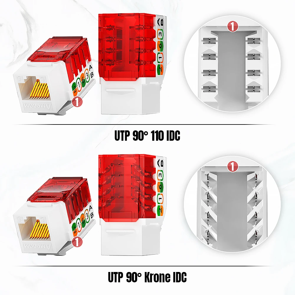 AMPCOM  RJ45 Keystone Jack Cat6 Cat5eModule Connector Network Coupler Ethernet Wall Jack 90-degree punch down Oblique angle