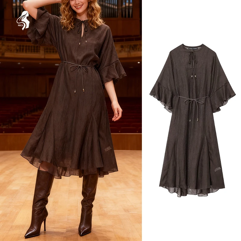 Robe d'été à la mode pour femmes, avec encolure à lacets et manches évasées, tenue d'événement de dîner d'escapade, Trafizaran