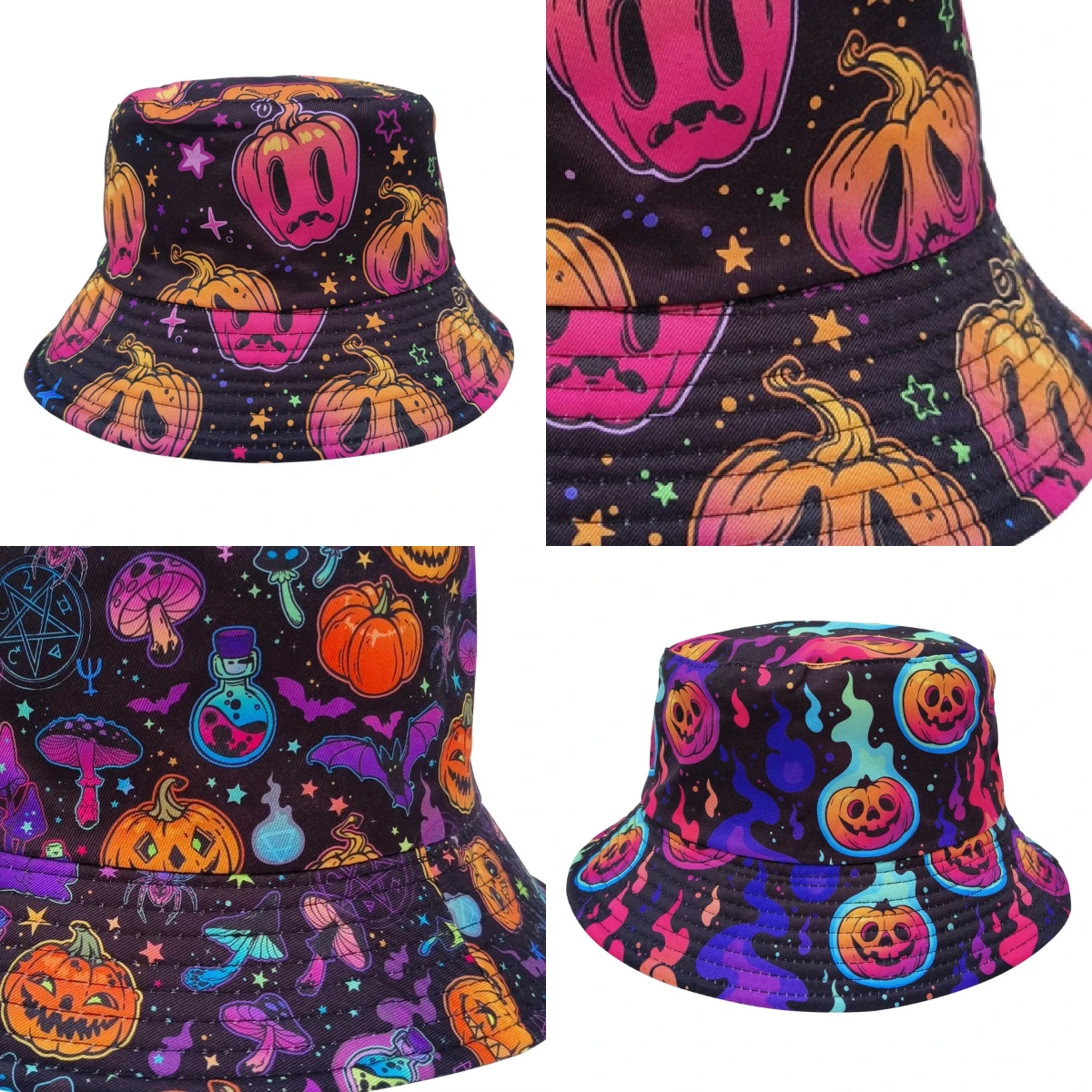 

Halloween Pumpkin Print Bucket Hat for Men and Women Skeleton Panama Fisherman Hat Fun Decoration Sun Shading Outdoor Basin Hat