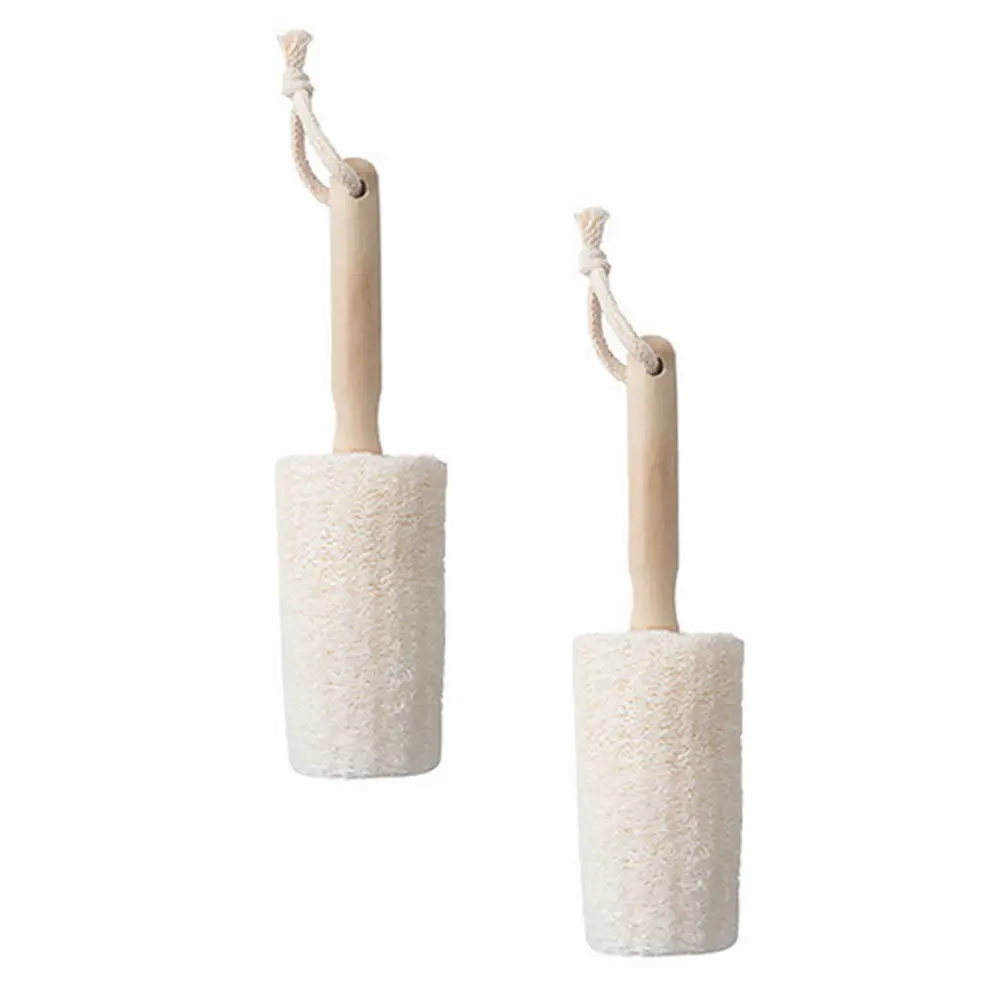 2Pcs Premium Wood Handle Loofah Back Scrubber for Gentle Exfoliation Deep Cleansing Blood Circulation Activation Smooth Skin
