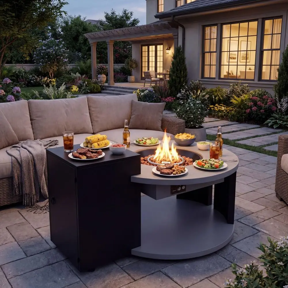 

Outdoor Fire Table with Propane Tank Cabinet, 50000BTU Aluminum Alloy Fire Pit Table for Patio Grey amp Black 42W x 31.5D x 22.