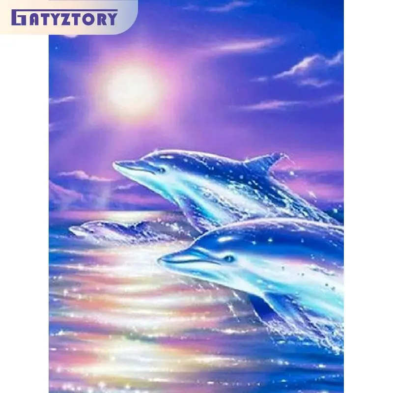 

GATYZTORY Full Drill Square/Round Diamond Mosaic dolphin Diamond Embroidery Art Painting Animals Handicraft Home Decor