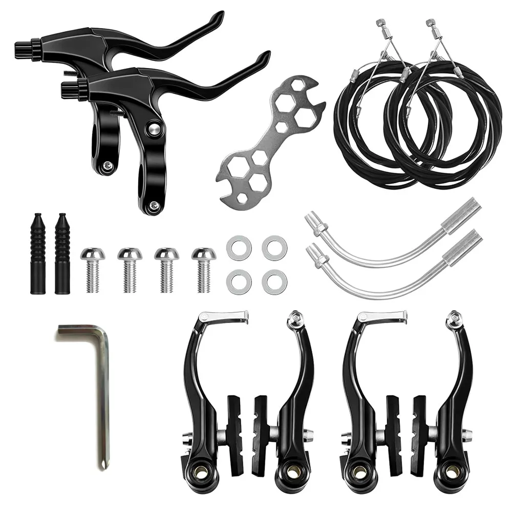 

MTB Bike V Brake Caliper Set AL Mountain Bicycle BMX Cruiser Linear Pull Braking Clamp Set With Brake Pads levers Wire