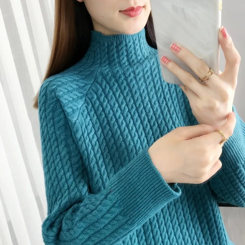 

Temperament Turtleneck Sweater Womens 2023 Autumn Winter Thicken Warm Kintted Sweaters Soft Long Sleeve Jumpers Twist Sweaters