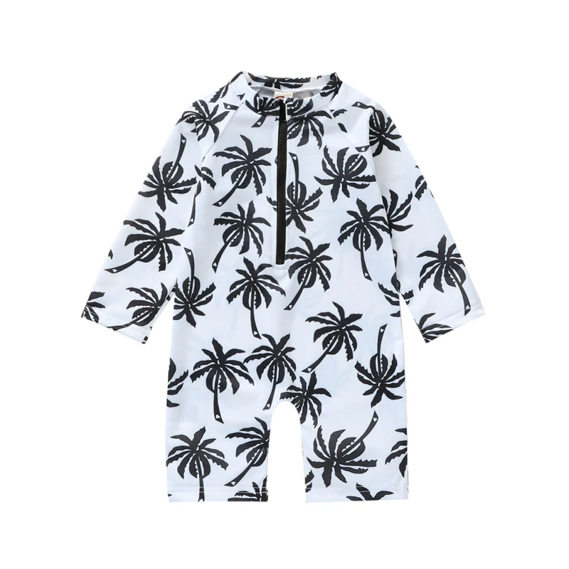

Kid Boy Romper Swimsuit Long Sleeve Round Neck Zipper Beach Pool Bodysuit Swimwear Short Pants