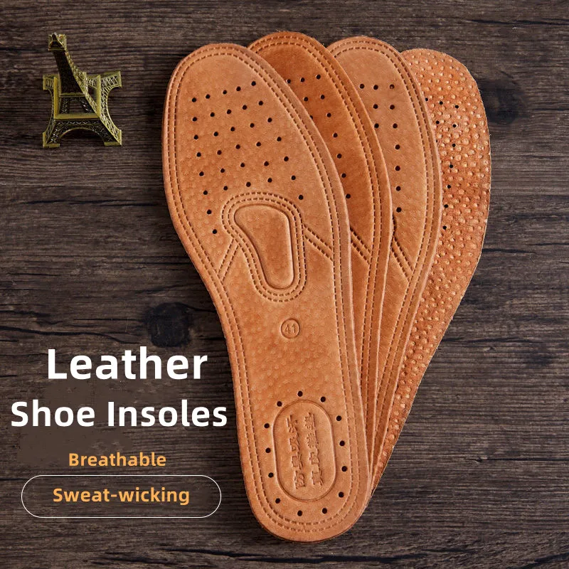 Real Cowhide พื้นรองเท้าหนังรองเท้ารองเท้าแทรก Soft Breathable ระงับกลิ่นกาย Anti-SLIP แม่แบบ Shock Absorbing Insoles Sole