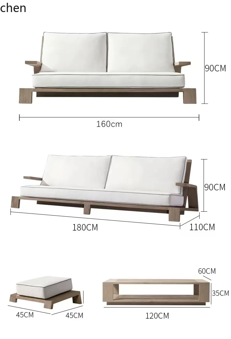 ZML casual Solid Wood Sofa Combination Outdoor Furniture Garden Villa Outdoor Sofa Courtyard