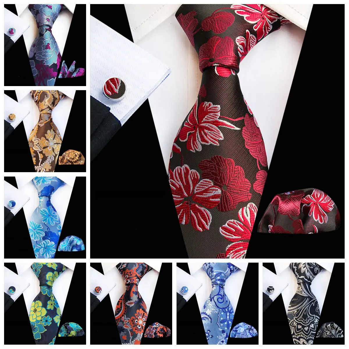 

Elegant New Men Business Tie Set Paisley Stripe Tie Pocket Square Cufflinks 3 Pcs Wedding Banquet Formal Party Accessories