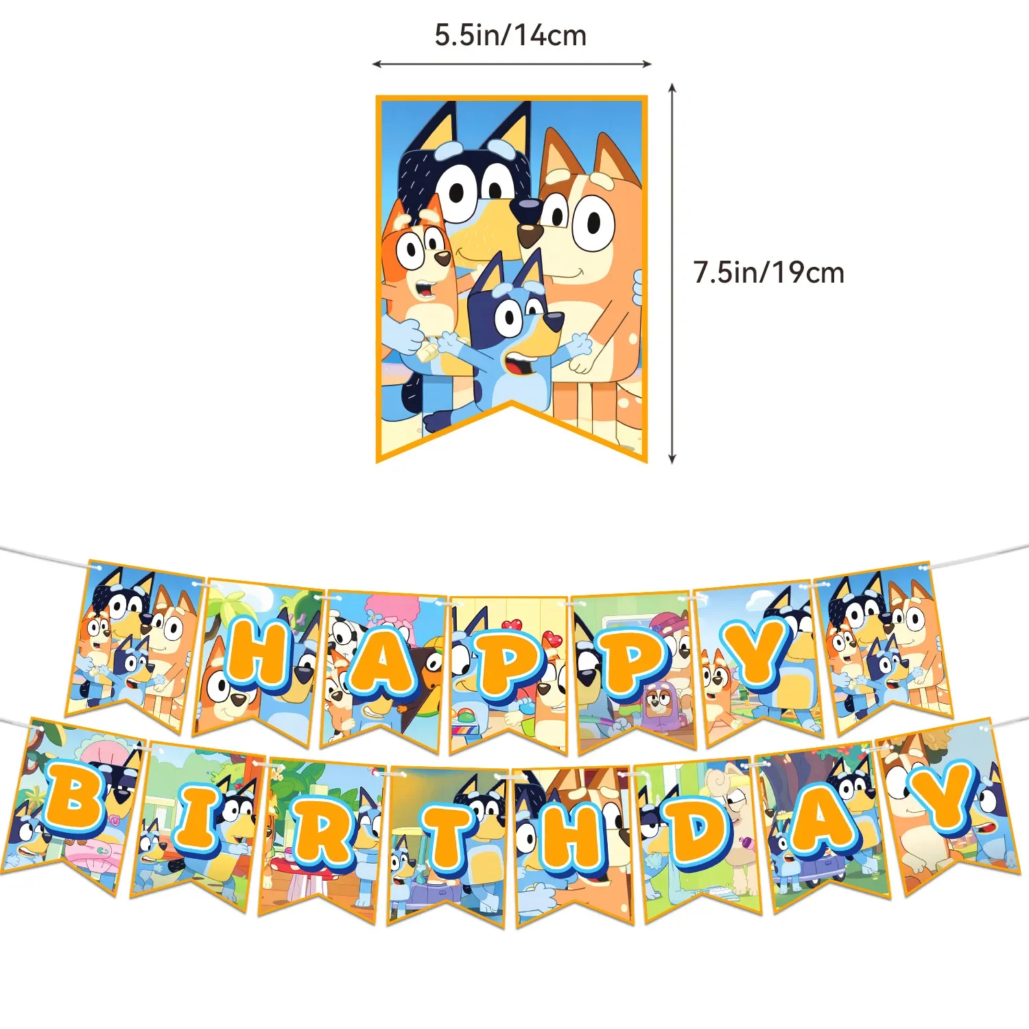 Hot Cartoon Bluey family Dog Birthday Party Supply Disposable Banner Cake Topper Hanging Flag Balloons Set Birthday Decorations