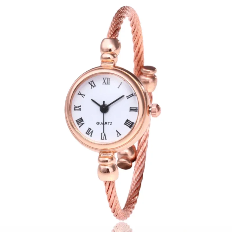 Pequeño reloj de pulsera de oro de lujo de acero inoxidable para mujer, relojes de pulsera de cuarzo Retro, relojes de cadena fina informales a la