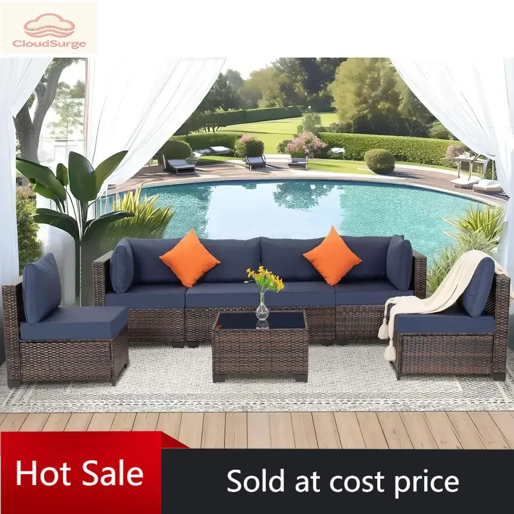 Activity limited-time pricePromotion7-Piece Rattan Patio Furniture Set with Cushions for Outdoor, Poolside, or Garden in Brown-B
