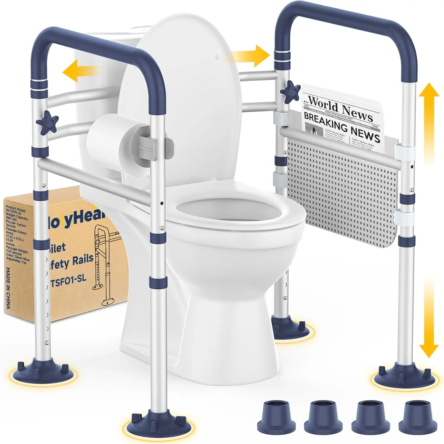 

Adjustable Toilet Safety Rails for Seniors and Disabled, Foldable Frame Fits Any Toilet, Supports 350 lbs
