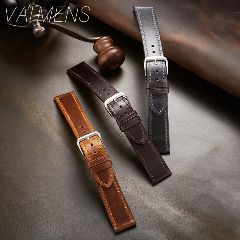 Retro Genuine Leather Strap Oil Wax Discoloration Cowhide Leather Watchband 18/19/20/21/22mm High Quality Business Watch Band