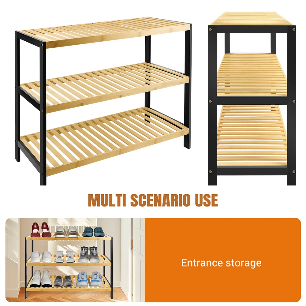 3 Tier Natural Bamboo Shoe Rack, Easy Assembly & Clean, Space-saving, Durable Shoe Racks Storage, Wooden Shoe Rack