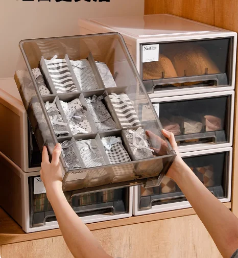 

Underwear storage box drawer style household underwear socks sorting box close fitting clothing three in one partitioned storage
