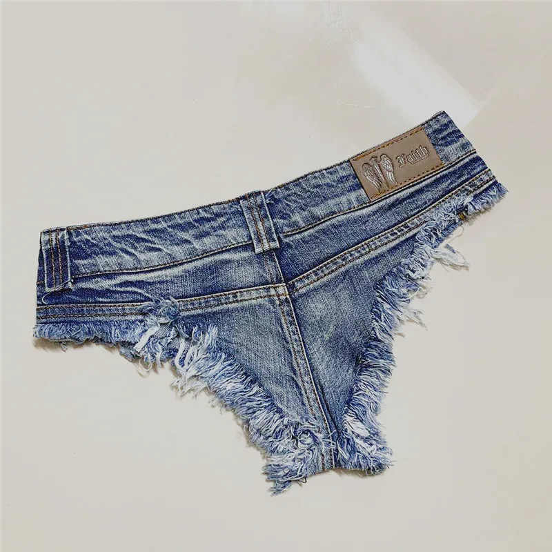 Women's Mini Hot Sexy Low-waisted Nightclub Ripped Fringed Raw Edge Stretchy Denim Jeans Super Shorts Pole Dancing Attire