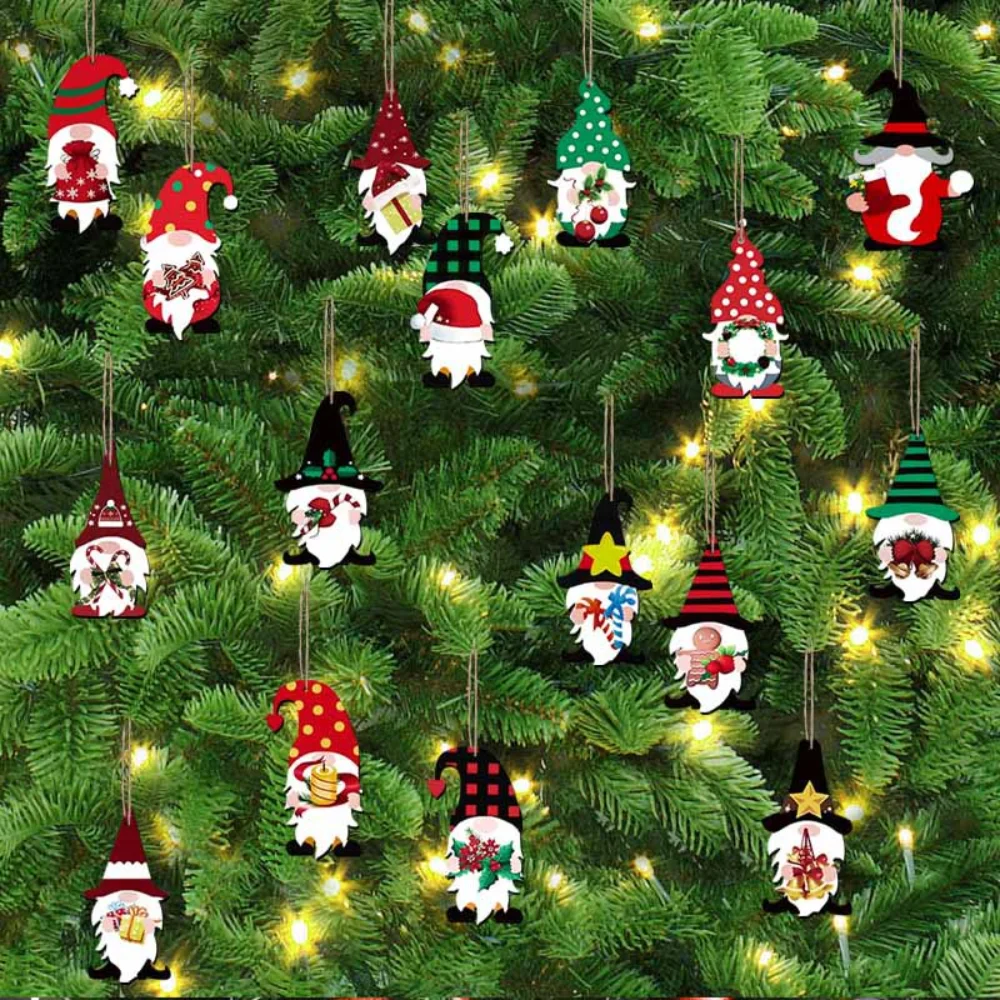 16pcs/Set Christmas Tree Hanging Santa Claus Shape Christmas Home Decoration Holiday Party Supplies Wooden Crafts Decoration