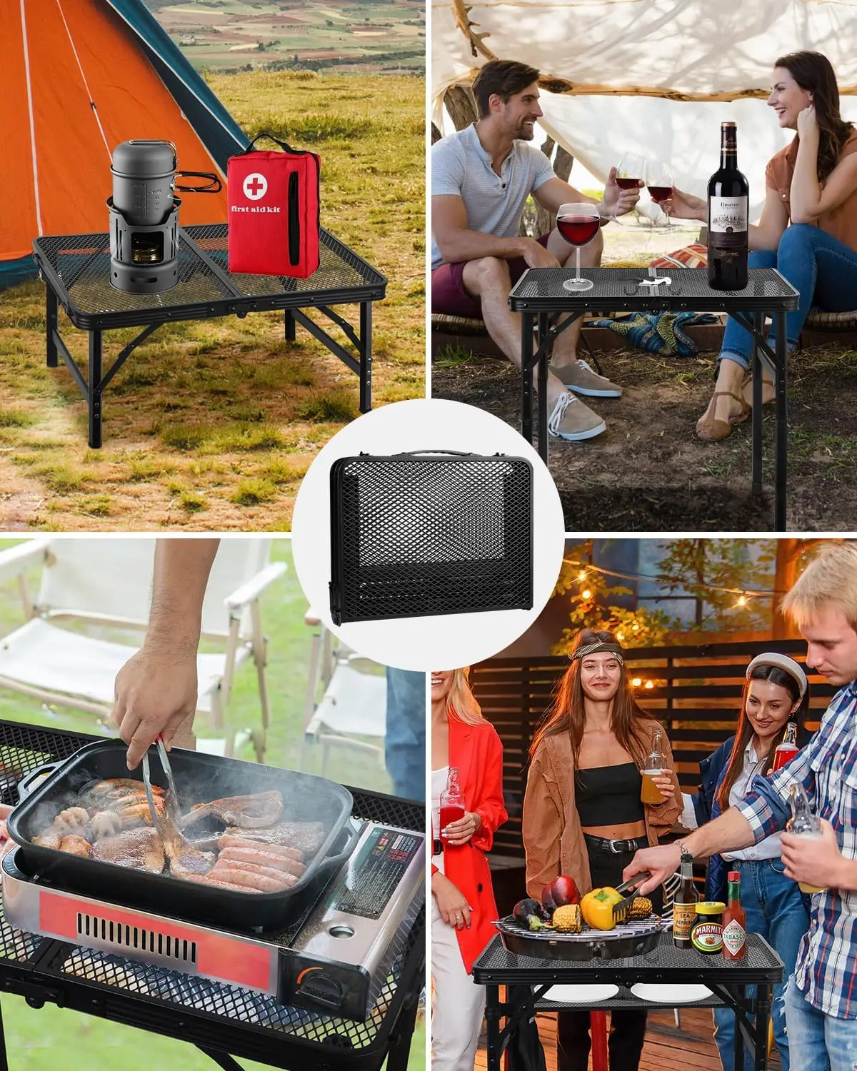 طاولة تخييم مع سطح مكتب شبكي، طاولة شواء خفيفة الوزن وقابلة للطي، طاولة خارجية للتخييم والطهي والشواء والمركبات الترفيهية والنزهة #6