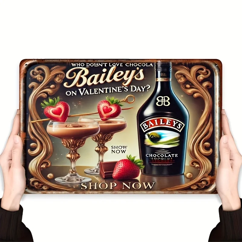 Letrero Metálico de Pared de 20x30 cm (8x12 Pulgadas) con Diseño de Chocolate Baileys, Estilo Vintage