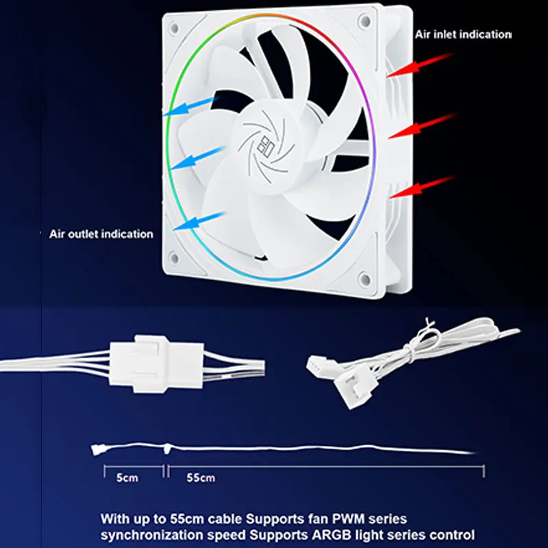 TL-S12R Thermalright พัดลมเคสคอมพิวเตอร์12cm, ช่องระบายอากาศย้อนกลับ, เอฟเฟกต์แสงไฟ Halo, 4PIN PWM/5V 3PIN ARGB,1500RPM