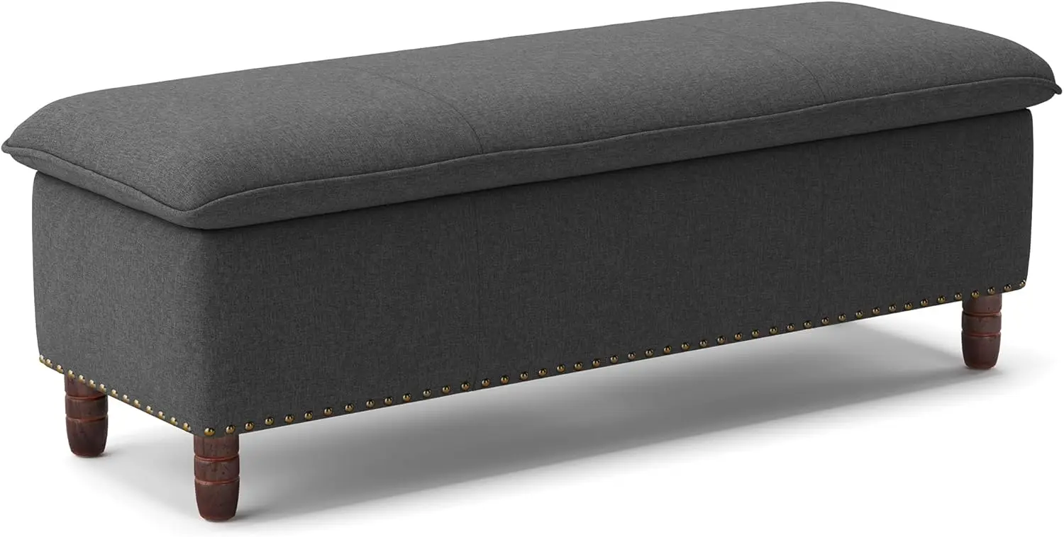 

Storage Ottoman Bench, 49" Gray Upholstered Fabric Storage End of Bed Bench, Modern Window Bench with Thicker Seat/Nailhead Trim