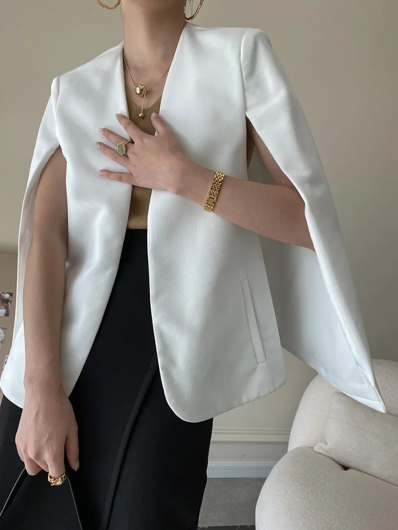 

Винтажный элегантный плащ, женские пиджаки, простые однотонные свободные пиджаки с v-образным вырезом и длинными рукавами, весна-осень 2025, новое пальто