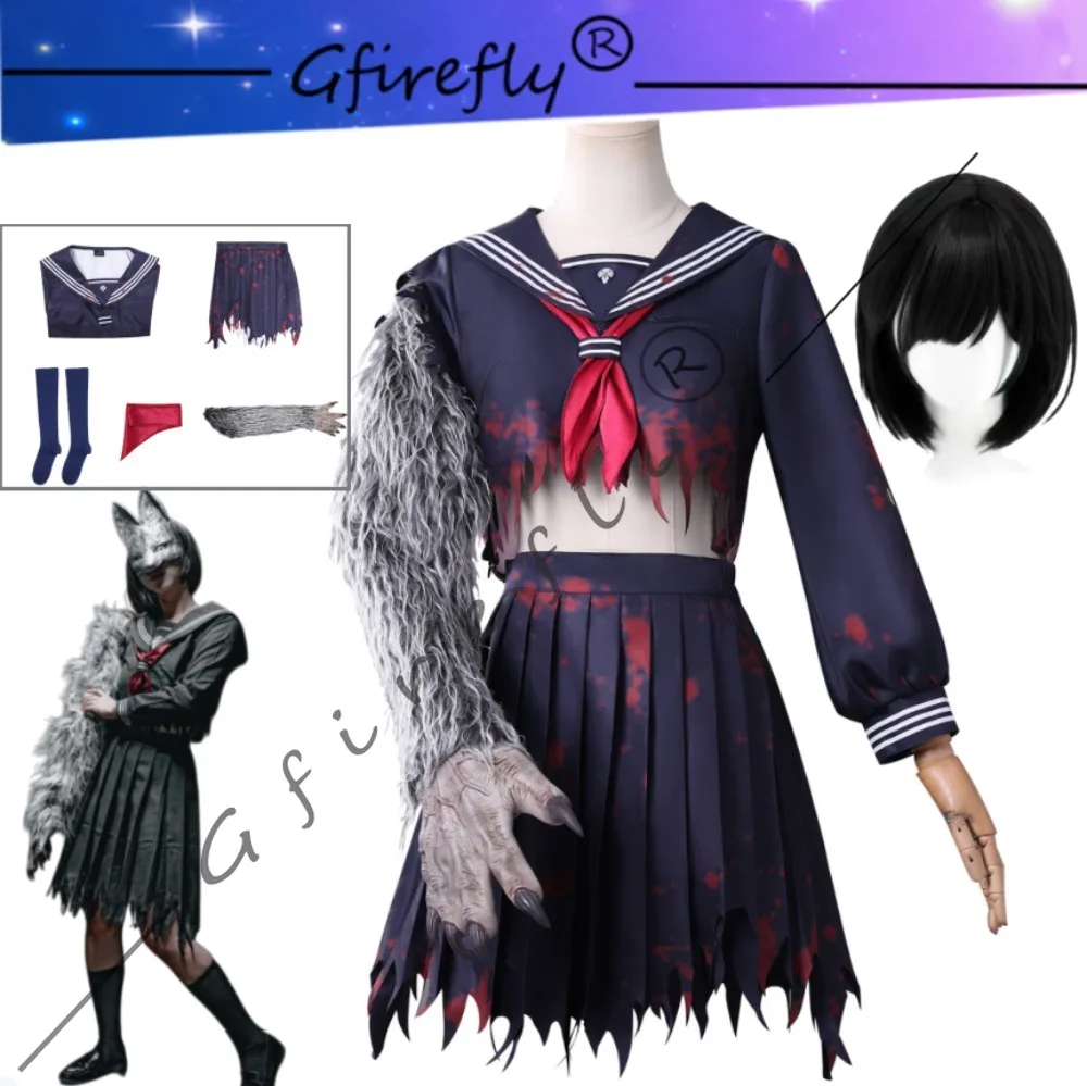 

SILENT HILL F Shimizu Hinako Cosplay Costume Character Bloodstained Sailor Suit Fox Mutant Costume Fake Hair Complete Set