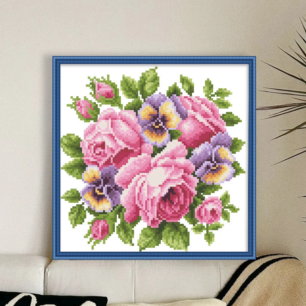 خرز التطريز الجزئي المطبوع 9CT روز عبر الابره عدة المنزل الفن Craft29x28cm