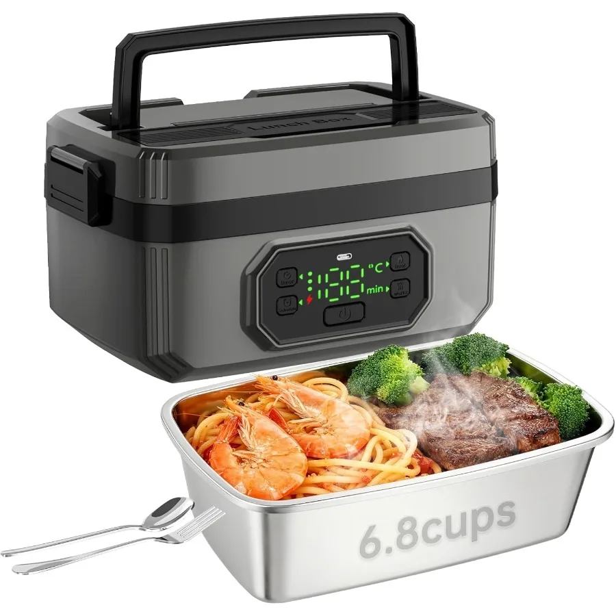 

2025 Upgraded Model: 24000mAh Rechargeable Cordless Electric Lunch Box for Adults 1.6L Food Warmer with Timer Leak-Proof Portab