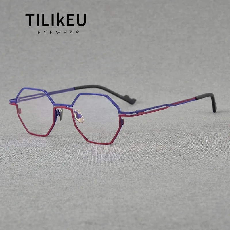 Fashion Frosted Pure Titanium Glasses Frame Men Retro Titanium Polygonal Eyewear Optical Prescription Eyeglasses Frame for Women
