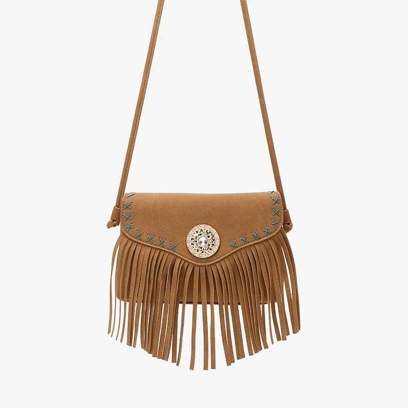 

Bohemian envelope bag for women, matte woven fringed messenger bag, drilled flip phone bag, niche fashion