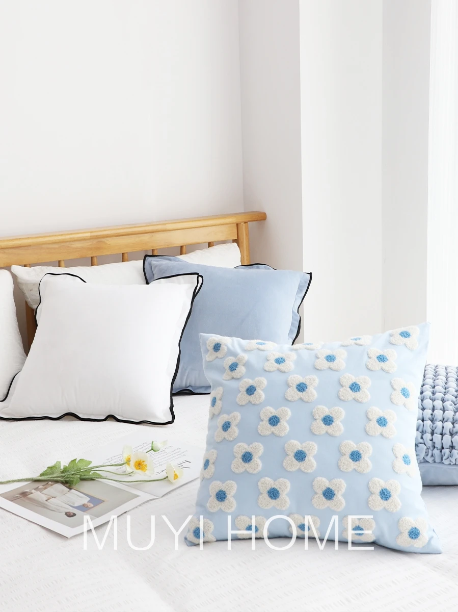 Sky blue flower embrace pillowcase ins wind square cushion cover waist cushion cover living room sofa waist pillowcase