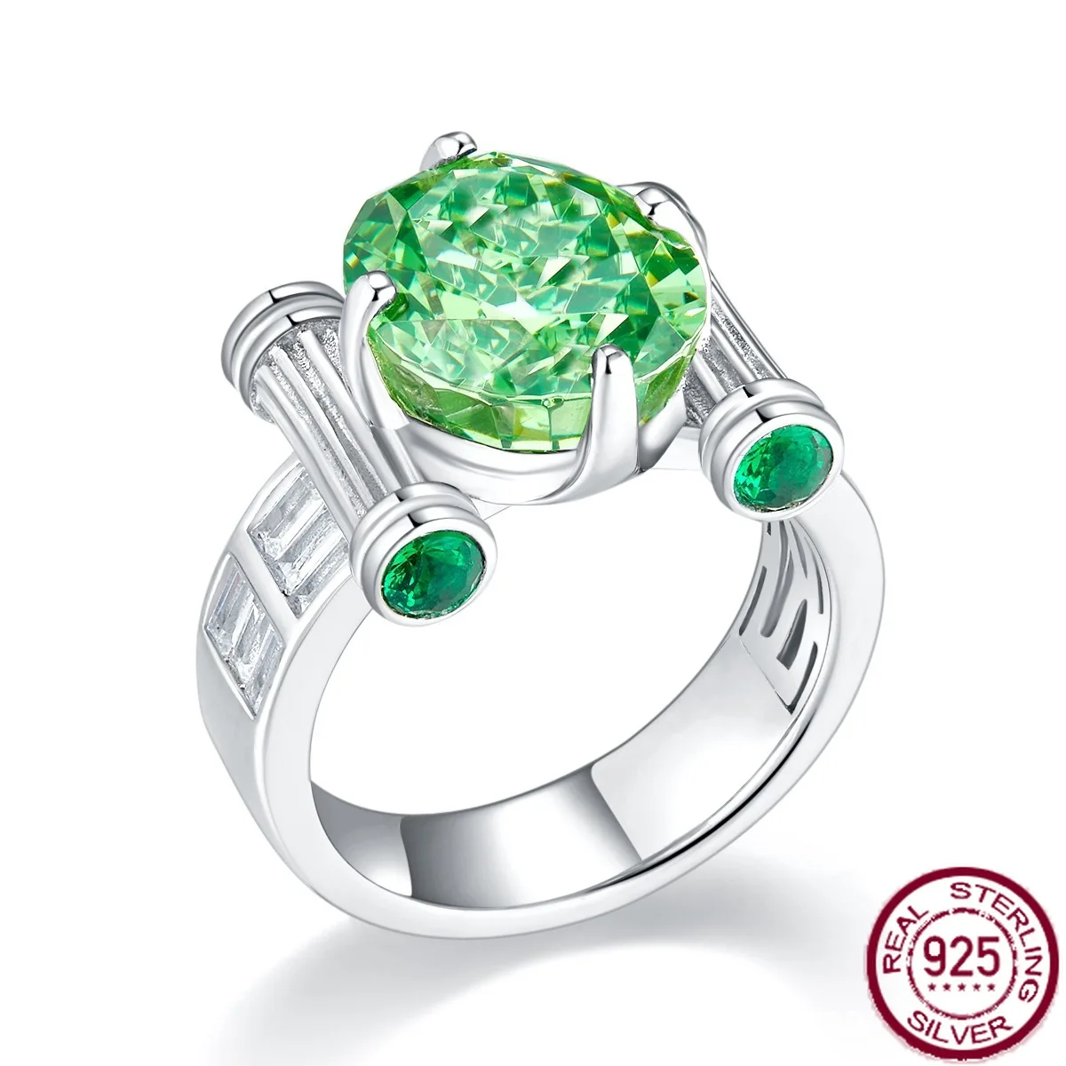 

Новые популярные ювелирные изделия из чистого серебра 925 пробы с бриллиантами и 6 каратной зеленой флейтой, роскошное модное кольцо, свадебные украшения