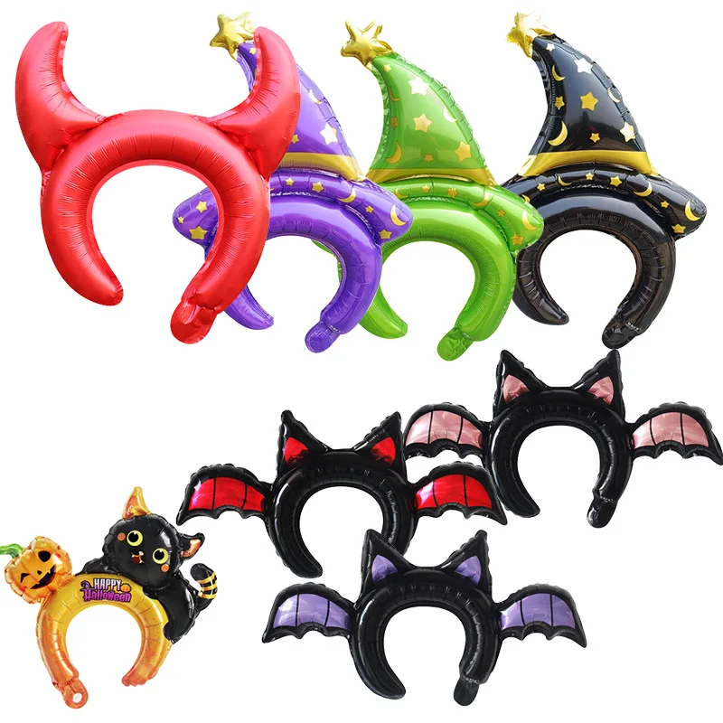 10pcs Cartoon Halloween Bat Pumpkin Tiara Headband Balloon Toy for Kids Birthday Party Decoration Halloween Party Photo Props