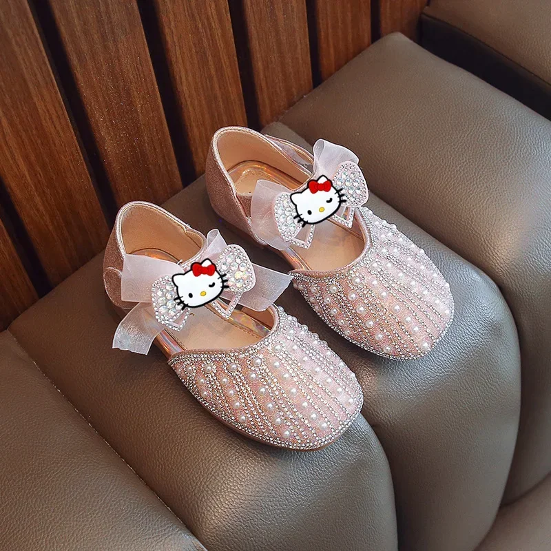 Sanrio hello kitty girls princess shoes new children pearl leather shoes summer sandals crystal shoes baby Dancing