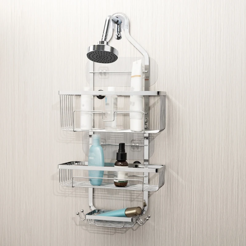 For Hanging Caddy Drilling Bathroom Head Storage Shower Rack Shower Without Hooks Shelves Over Organizer With Towel Bathroom