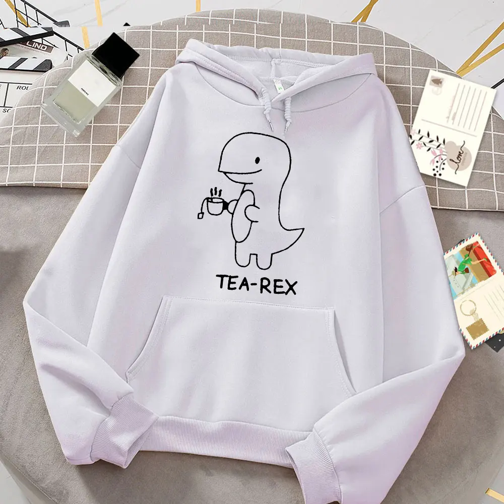 Cute Funny T Rex Drink Tea Print Hoodie Fashion Cool Hoodies Men's women's Casual Graphic Design With Pullover Hooded Sweatshirt