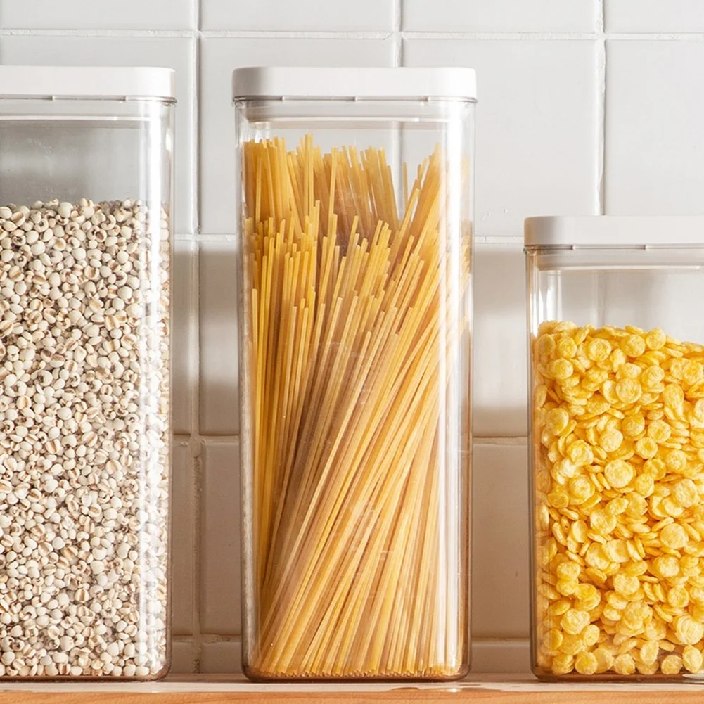 Airtight Square Food Storage Container for Spices Dry Goods with Silicone Seal PET PP Material 22x11.5x6cm White