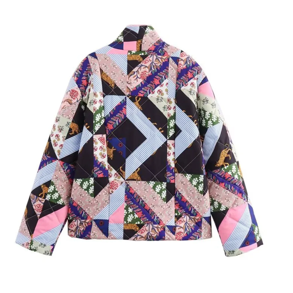 New Women's Retro Printed Loose Casual Versatile Long Sleeved Pocket Decoration Cotton Jacket