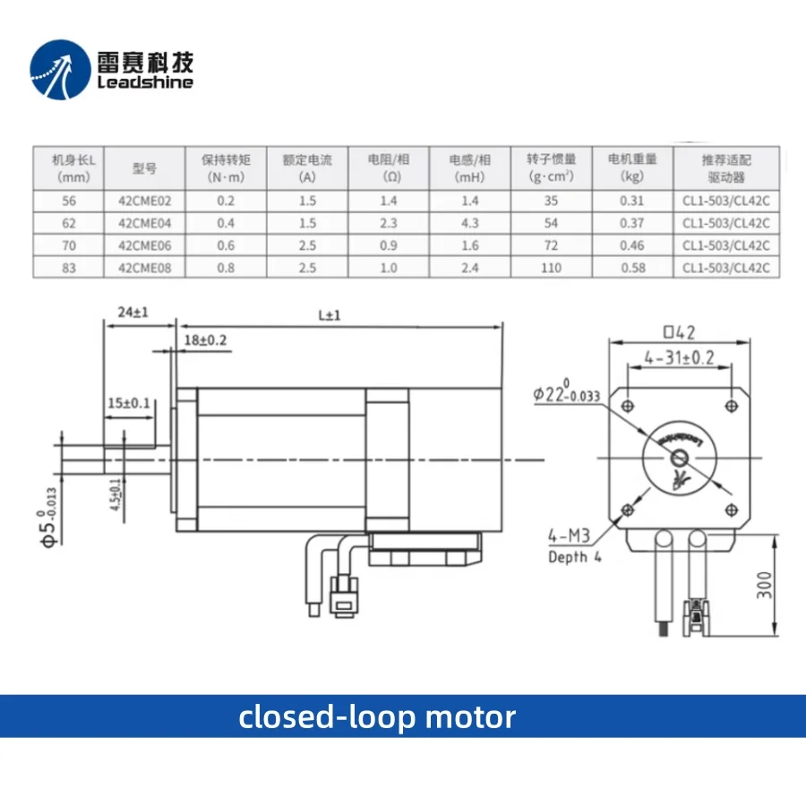 Leadshine NEMA17 Motor Stepper Loop Tertutup 42CME04 Tegangan Input 24 - 48VDC Grosir