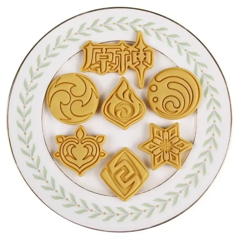 Genshin Impact-herramienta para pastel de 7 elementos, cortador de galletas de Anime, cortadores de Navidad, sello de galleta, molde para Fondant, moldes para hornear Sugarcraft