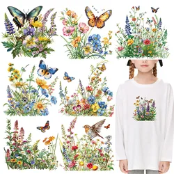 Butterflies and wildflowers Iron On Patch dtf transfers ready to press Heat Transfer On Clothes Children's clothing Patch