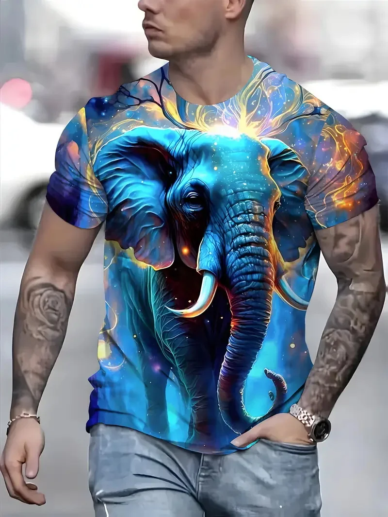 Animal Elephant 3D Print T-Shirts Streetwear Men Fashion Harajuku Oversized O-Neck Short Sleeved T Shirt Tee Tops Clothing