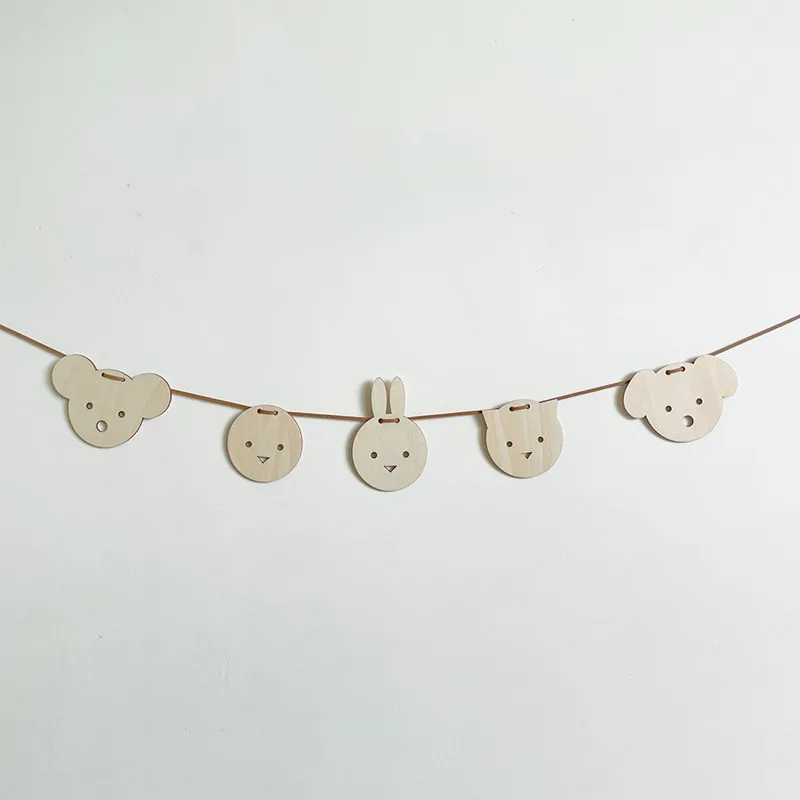 INS Nordic Houten Vlaggen Banner Kinderkamer Decoratie Muur Opknoping Garland Baby Shower Party Bunting Wimpel Kwekerij Foto Props