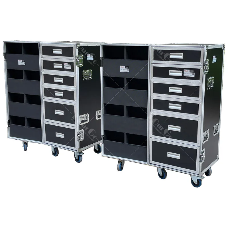 Black Tall 6 Drawers Road Case / Stage Studio Storage Case With 6 Drawer