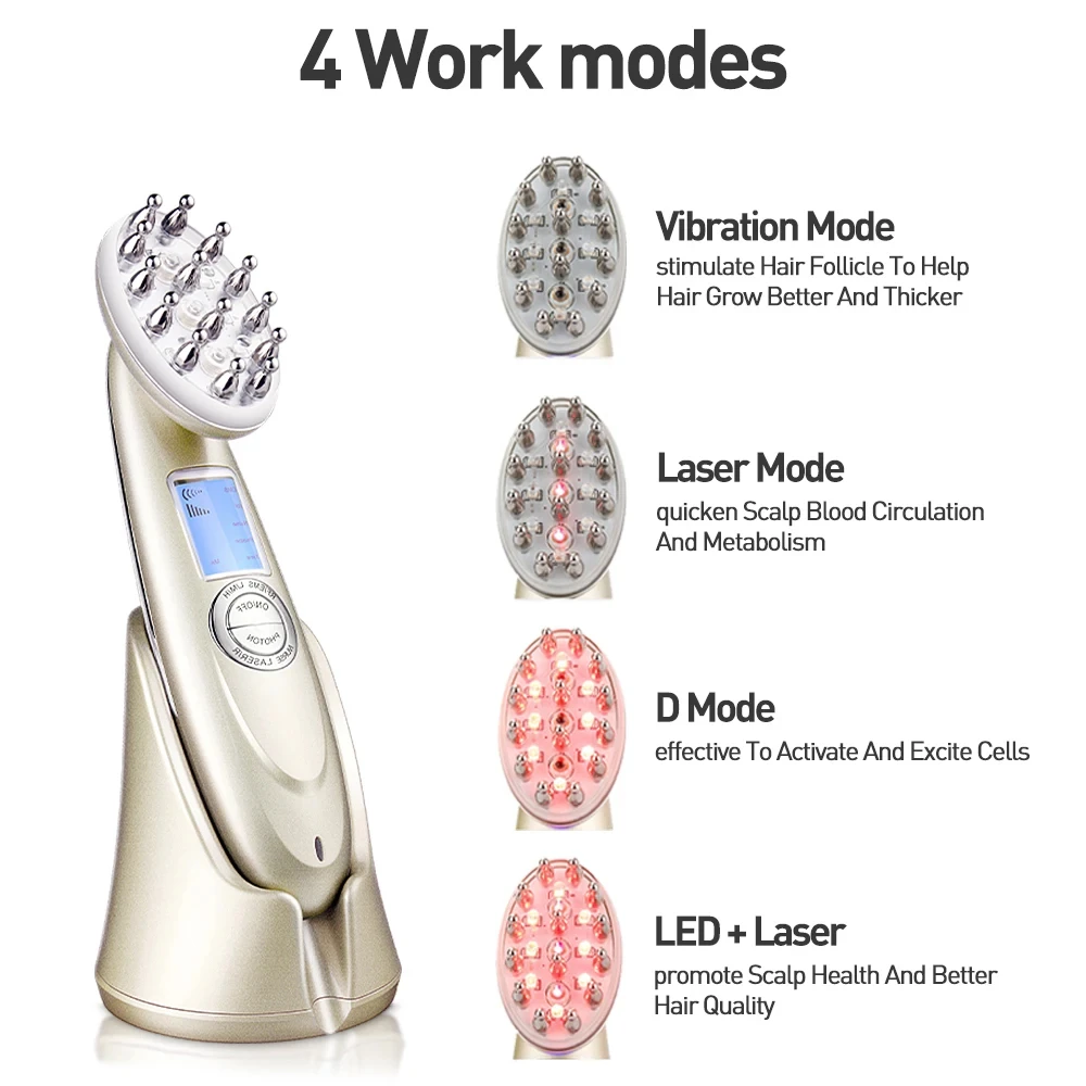 Infrared EMS Radiofrequency Vibration Electric Massage Comb Anti-Hair Loss Therapeutic Instrument Red Light Hair Care LESEN USB