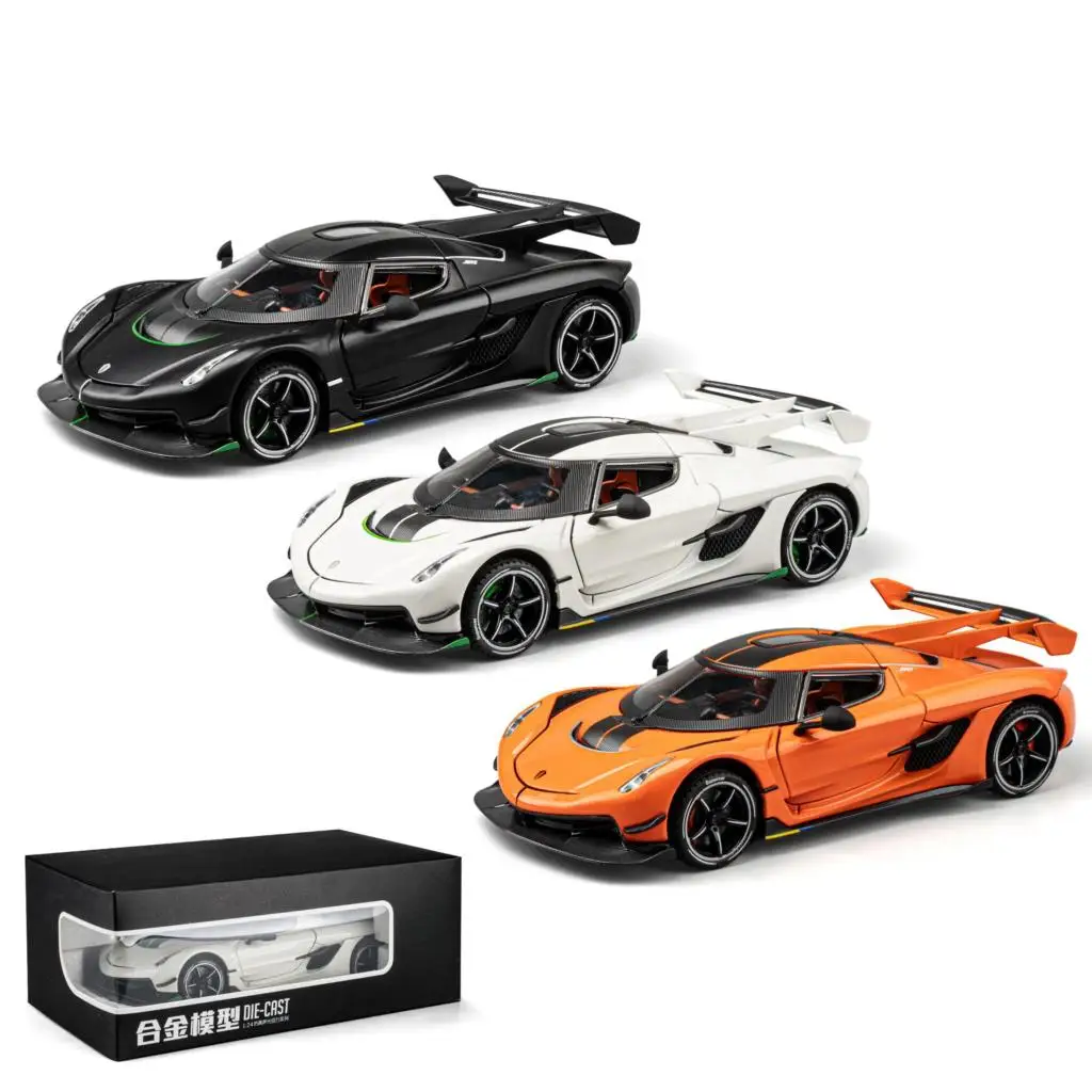 

1/24 Koenigsegg Jesko Diecast Alloy Metal Toy Car Miniature Vehicle Model Pull Back Sound Light Doors Openable Collection Gift