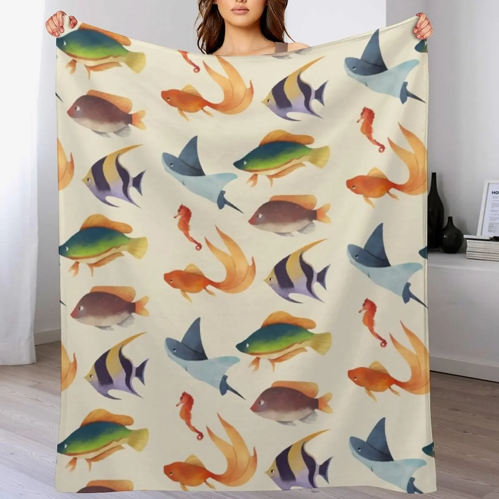 

School Of Fish Throw Blanket cosplay anime funny gift Furry Travel Blankets