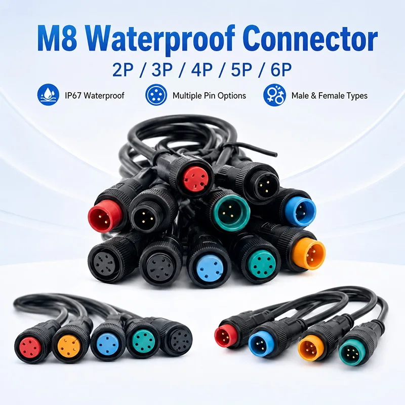 4Pcs M8 Waterproof Connector Set 2 3 4 5 6 Pin Male Female Plug Socket IP67 Wire Cable Aviation Sensor Connector Kit 20cm